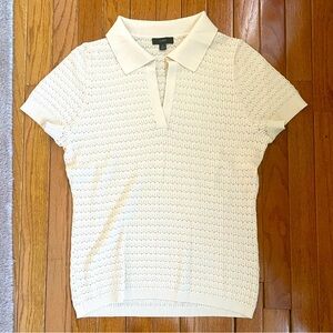 Cute Cream Crochet Knit J. Crew Collared Top Sz L